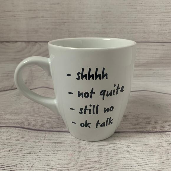 White Coffee Mug with Interaction Levels SHHHHH to OK TALK by Avon - Picture 1 of 7